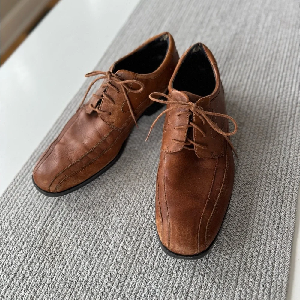 Rockport Cognac Brown Genuine Leather Tie Oxfords Dress Shoes Size 11